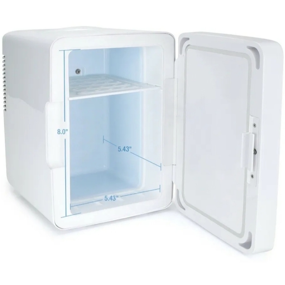 Mini Fridge Small Space Cooler Warmer 6 Can White Marble Finish Home Auto Beauty